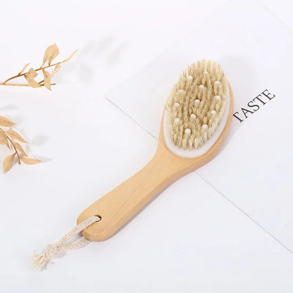 2-in-1 Dry Skin Body Massage Brush – Natural Bristle Anti-Cellulite Exfoliating Tool