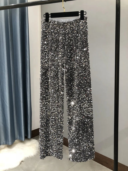 ✨ Women’s High-Waist Sequin Wide-Leg Pants – Sparkling Fashion Statement, Korean Style Party & Casual Wear