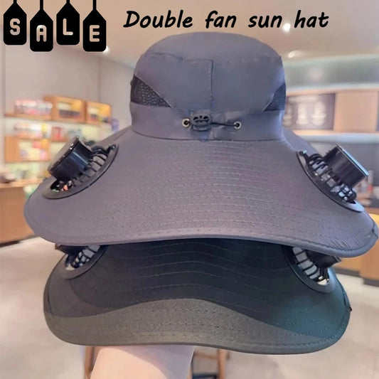 Outdoor Solar & USB Rechargeable Double Fan Sun Hat – Cooling Fisherman Hat for Travel, Fishing & Camping