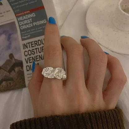 Chunky Irregular Silver Ring – Adjustable Open Band (One-Size)