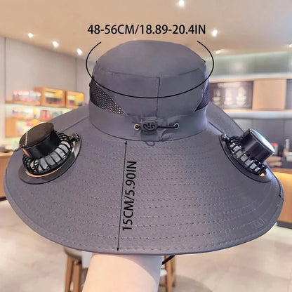 Outdoor Solar & USB Rechargeable Double Fan Sun Hat – Cooling Fisherman Hat for Travel, Fishing & Camping