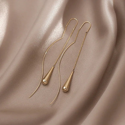 Elegant Cubic Zirconia Drop Earrings – Women’s Classic Long Chain Dangle Earrings, Copper Alloy, Plant-Inspired Design