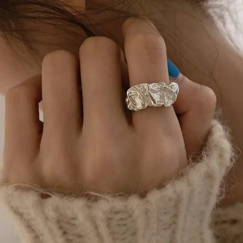 Chunky Irregular Silver Ring – Adjustable Open Band (One-Size)