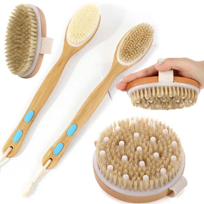 2-in-1 Dry Skin Body Massage Brush – Natural Bristle Anti-Cellulite Exfoliating Tool