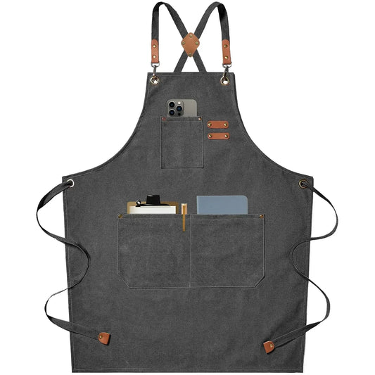 Heavy-Duty Canvas Kitchen & Work Apron – Unisex Chef, Barista, Barber & Workshop Apron with Cross-Back Design & Pockets