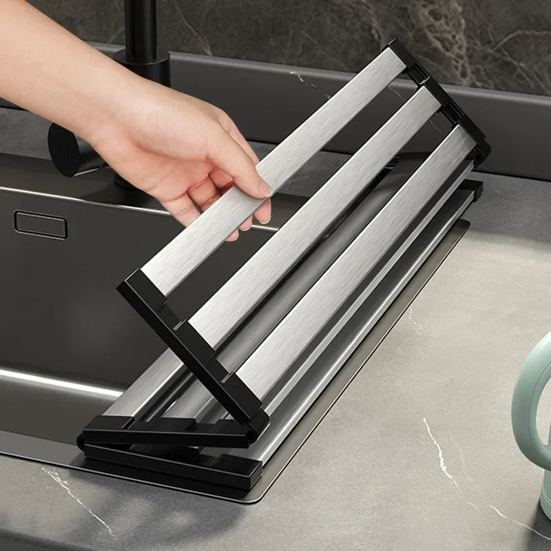 Foldable Stainless Steel Sink Drain Rack – Retractable Dish Drying Basket for Kitchen