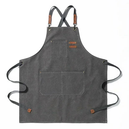 Heavy-Duty Canvas Kitchen & Work Apron – Unisex Chef, Barista, Barber & Workshop Apron with Cross-Back Design & Pockets